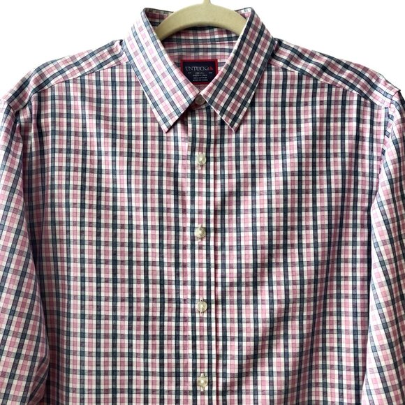 Untuckit Mens Size S Pink Blue Check Plaid Wrinkle Free Long Sleeve Button Shirt - Picture 4 of 9